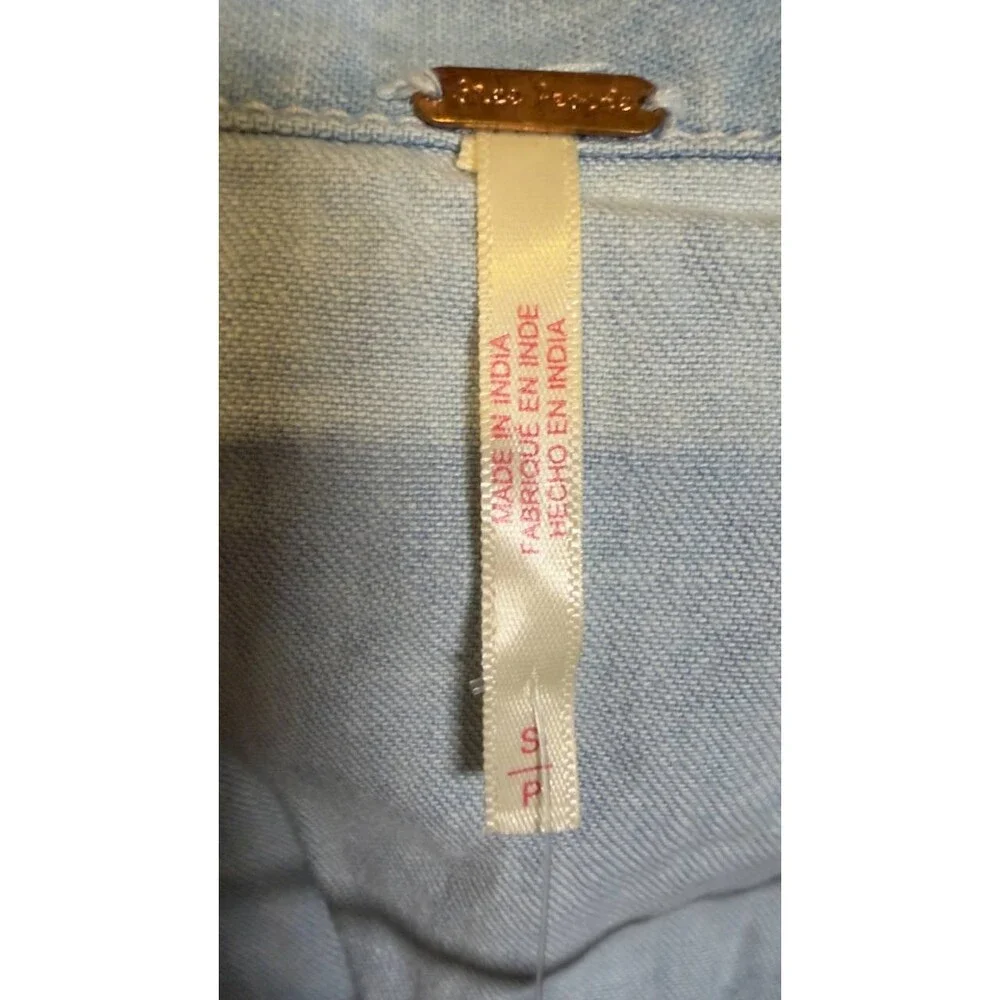 Free People Easy Does It Crop Cotton Button-Up Top Ice Crush S/P NWT $45